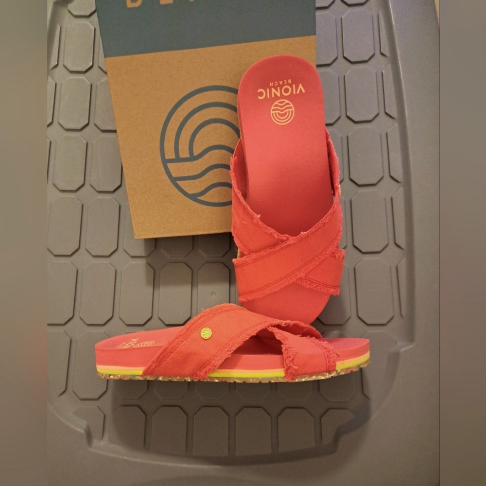 VIONIC beach SANDALS poppy CANVAS brand new in original box ๐ค๐ค๐ค - Picture 5 of 7